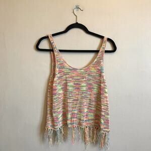 O’Neill M tank top yellow blue fringe cut out bohemian summer vacation casual